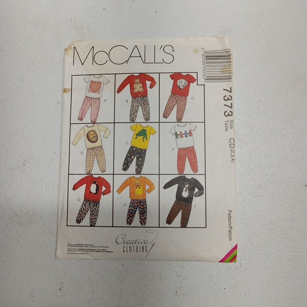 McCall's Sewing Pattern 7373 Childs Sweatshirt T-Shirt Pants Sizes 6-8
